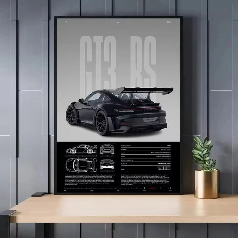 German Sports Car RS-S GT3 Canvas Wall Art - Collection Home Office Decor