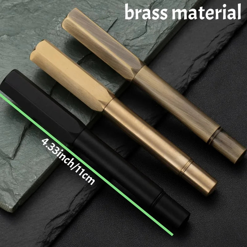 Mini Brass Fountain Pen with 0.5mm Nib Heavy Metal Feel for Signature Calligraphy