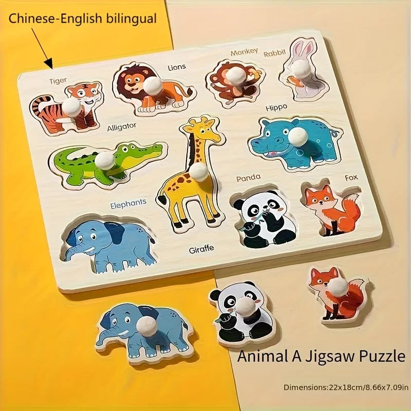 Baby Hand-Hold Puzzle Board Montessori Wooden Shape Matching Toy for Toddlers