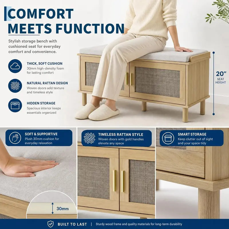 Entryway Shoe Storage Bench with Cushioned Seat and Multi-Layer Cabinet