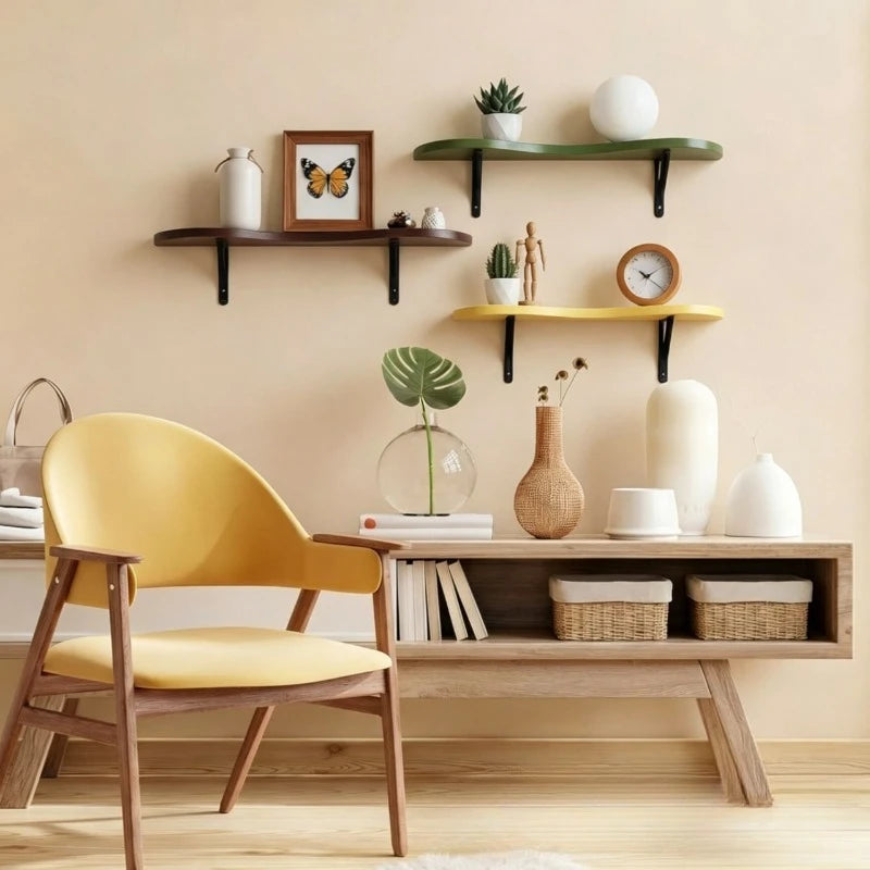 Irregular Wave Solid Wood Wall Rack - Nordic Style Wall Hanging Frame for Living Room & Bedroom Decor