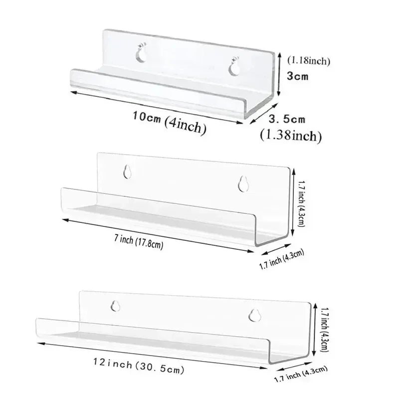 Acrylic Record Display Shelf Set - Wall Mount Vinyl Album Storage Racks - Clear 2pcs