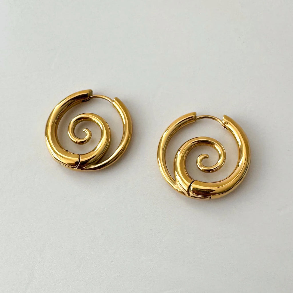 Stainless Steel Hoop Earrings with Spiral Design - Gothic Punk Style