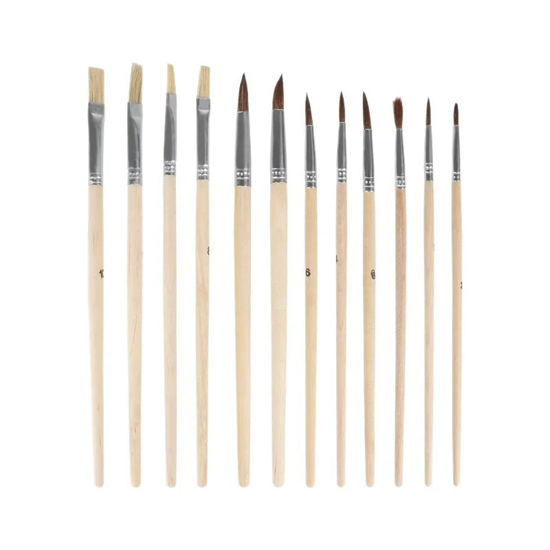 Wooden Paint Brush Set for Oil Watercolor & Acrylic Art Supplies - 13 Pieces