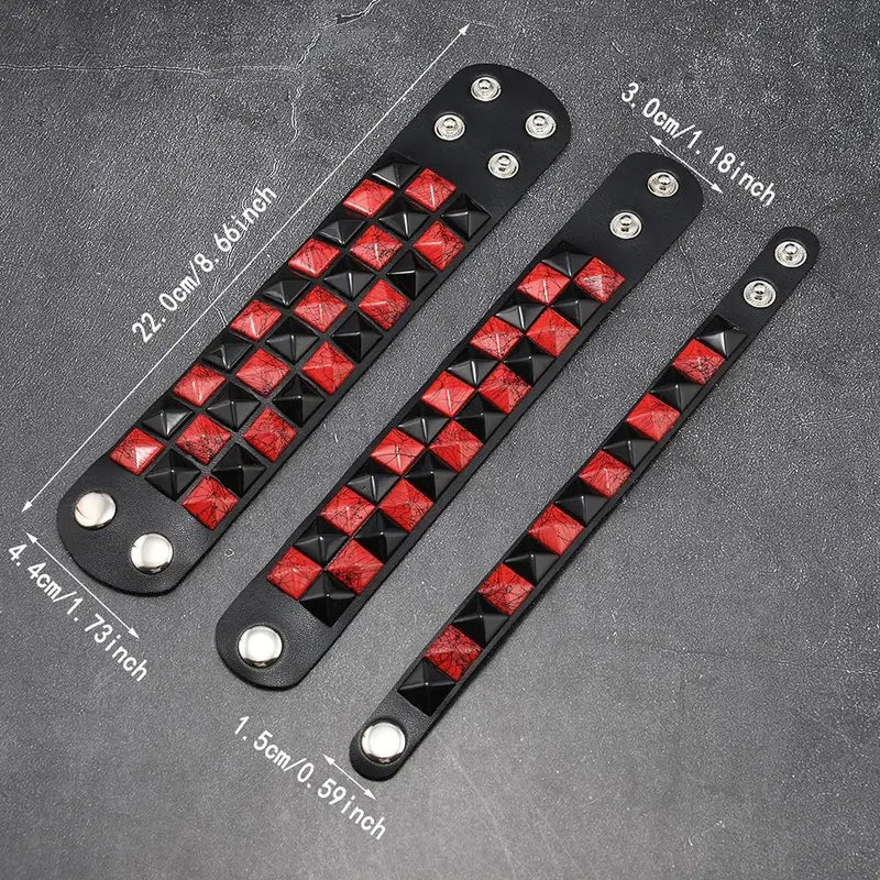 Leather Wristband Set with Square Rivets - Punk Gothic Adjustable Bracelets for Men Women