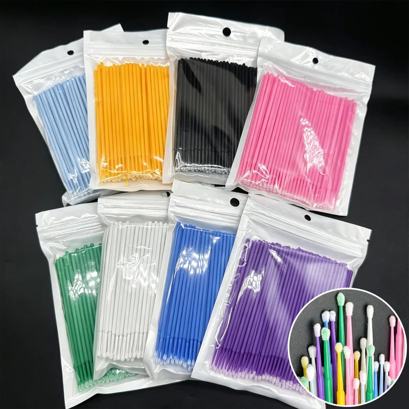100Pcs Eyelash Cleaning Brushes Micro Cotton Swabs for Lash Extension Care