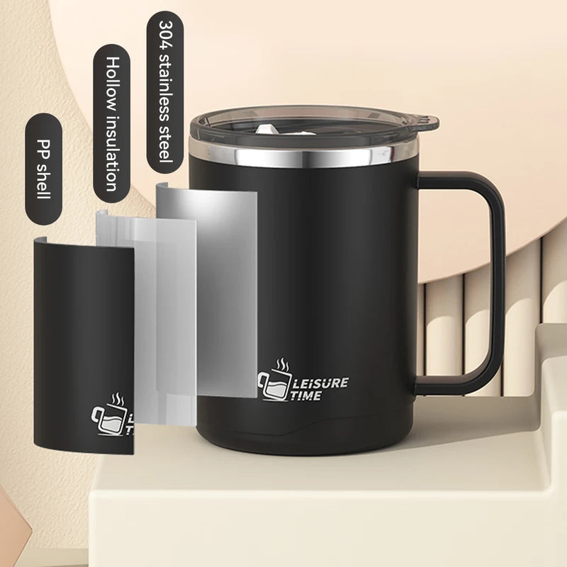 500ml Double-Layer Insulated Stainless Steel Coffee Mug with Handle - Portable Drinkware
