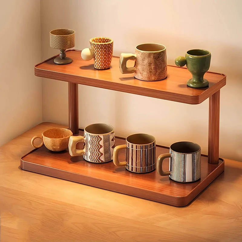 Multi-Layer Wooden Kitchen & Tea Room Storage Rack - Countertop Organizer