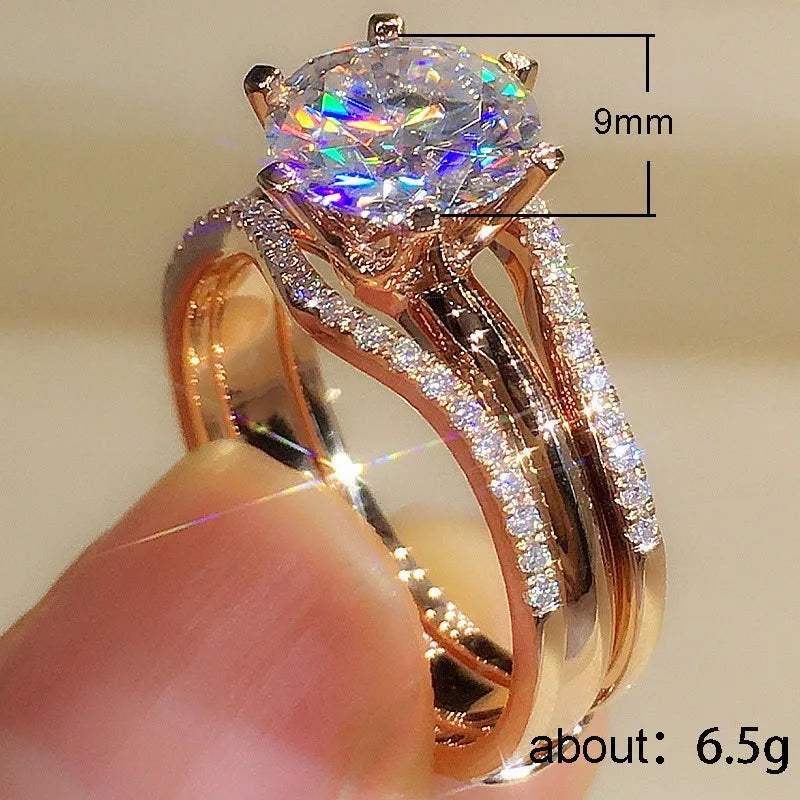 Elegant Rose Gold Rings for Women - Cubic Zirconia Engagement & Wedding Bands