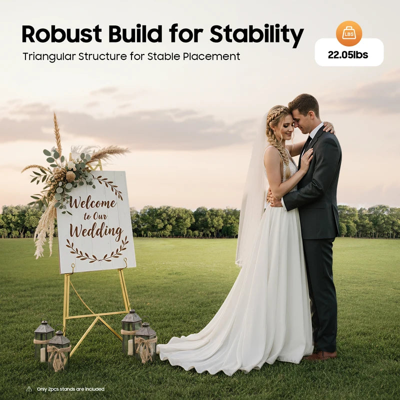 Gold Display Easel Stand 2 Pack Adjustable Poster Frame Floor Sign for Wedding & Events