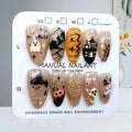 10Pcs French Style Cute 3D Short Almond False Nails with Cat Eye Design