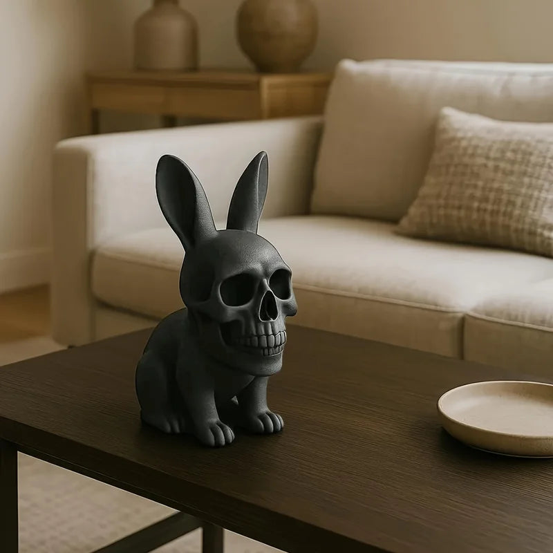 Punk Style Rabbit Skull Statue Halloween Easter Decor Gothic Home Ornament