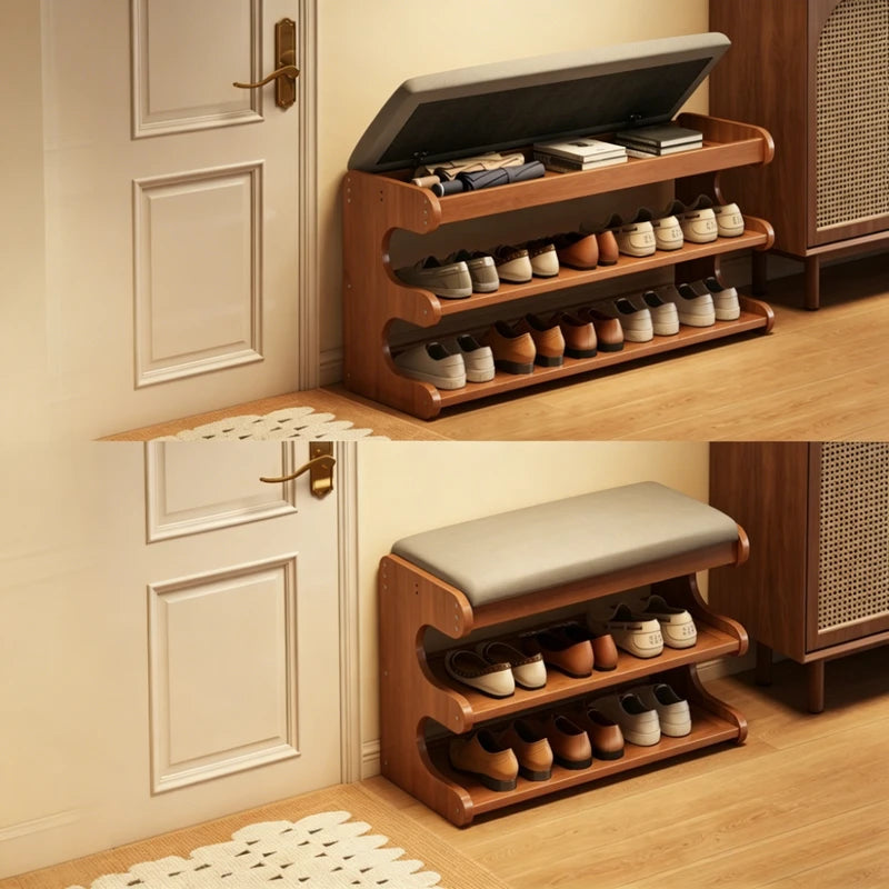 Upholstered Shoe Storage Bench with Flip Top Seat Entryway Organizer