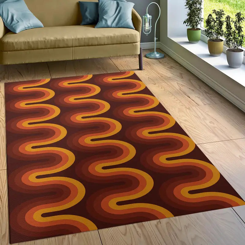 Geometric Area Rug - Retro 70s Style Mid-Century Dorm Decor in Multiple Sizes
