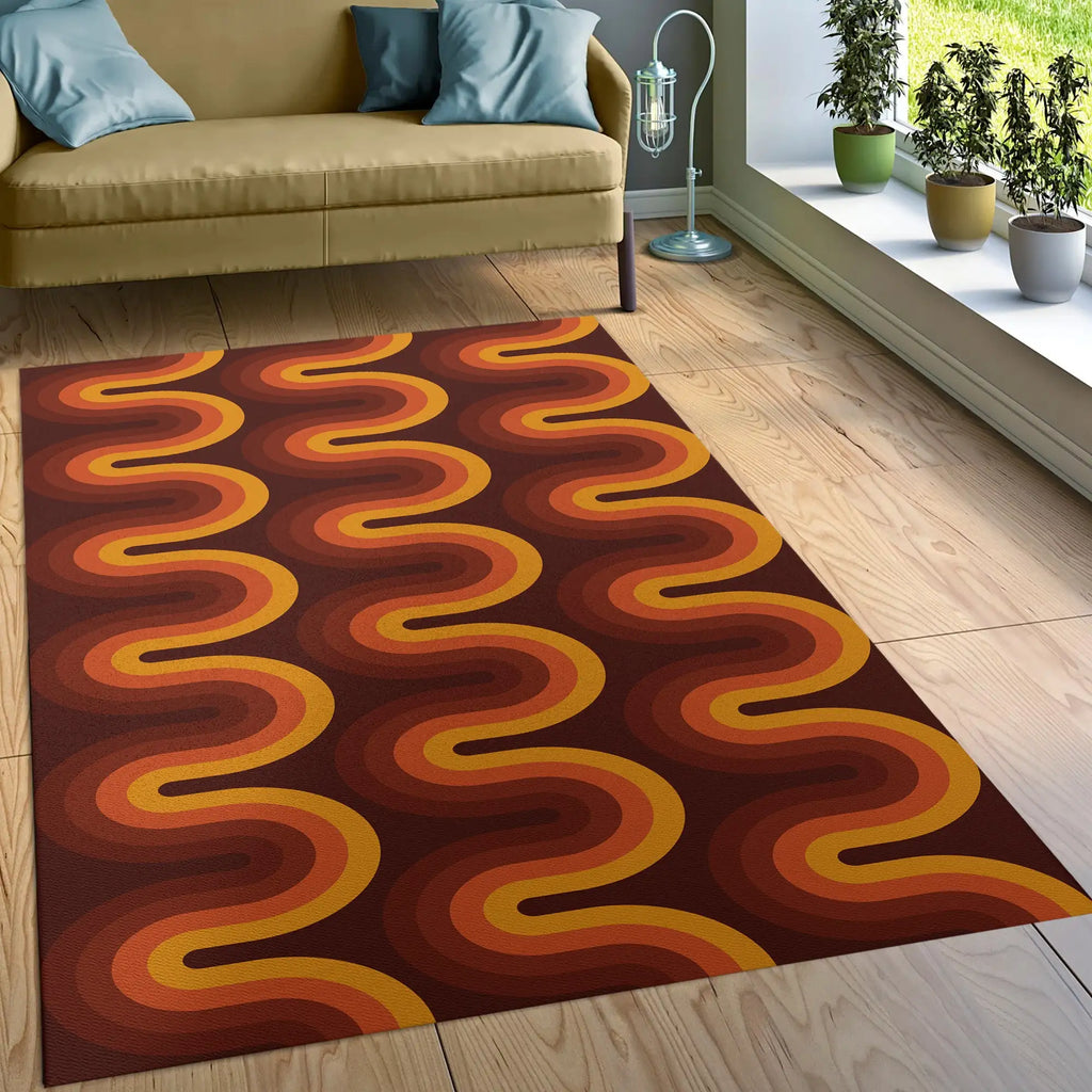 Geometric Area Rug - Retro 70s Style Mid-Century Dorm Decor in Multiple Sizes