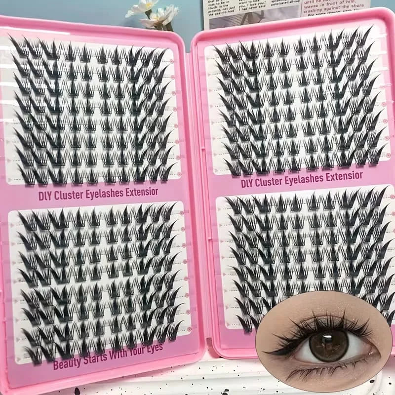 Korean Style Reusable False Eyelash Clusters 320pcs - Slim 13mm for Natural Look