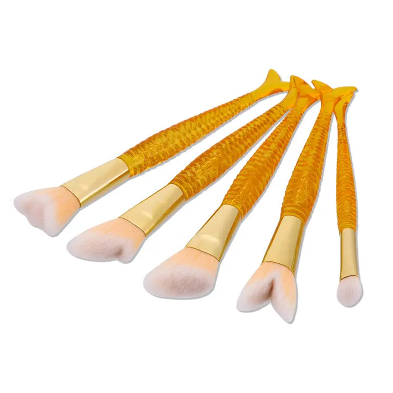 5-Piece Mermaid Shape Makeup Brush Set - Soft Bristles for Face & Eyes