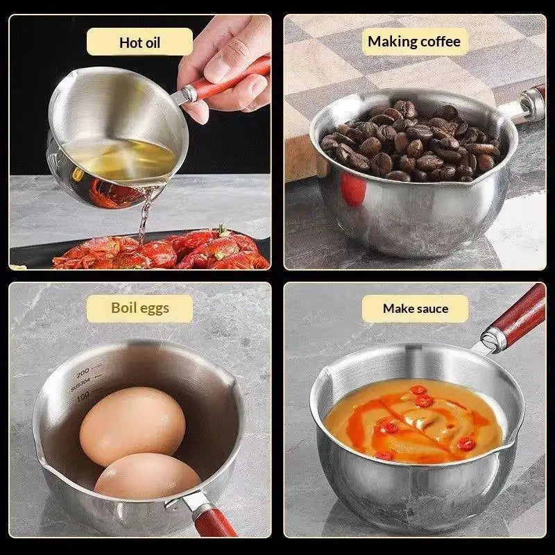 300ML Stainless Steel Cooking Pot with Wooden Handle - Dishwasher Safe, Ideal for Candle Wax Melting & DIY Crafts