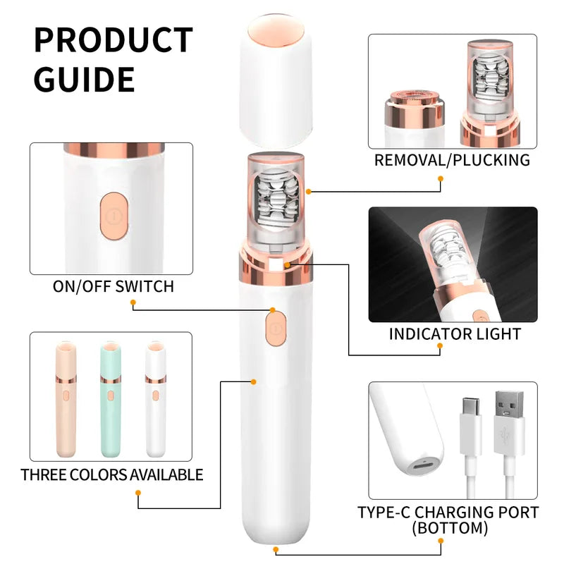 2-in-1 Facial Hair Removal System for Women - Epilator & Razor, Waterproof, Cordless