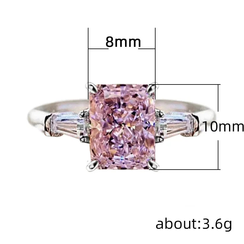 Elegant Square Pink Cubic Zirconia Engagement Ring for Women - Trendy Jewelry Gift