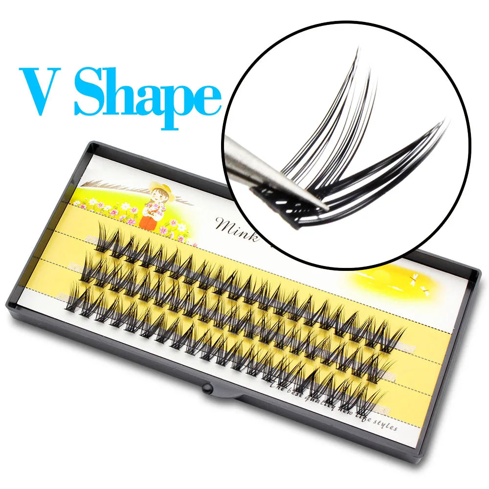 False Eyelash Extensions V Shape Fish Tail Natural Faux Lashes - Multiple Sizes & Curl Options