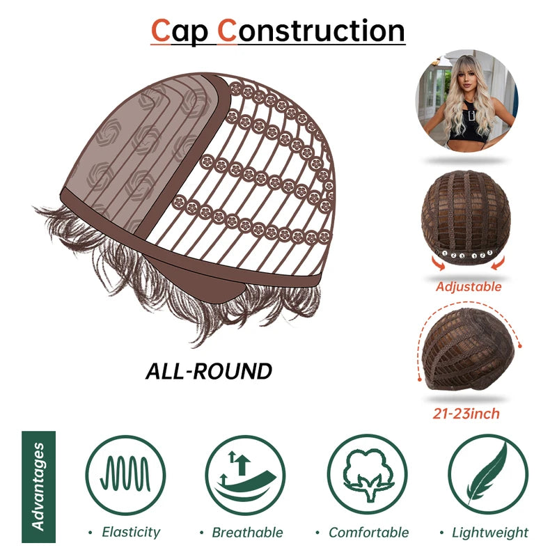 Long Blonde Ombre Wavy Synthetic Wig with Bangs for Women - Heat Resistant Cosplay & Daily Wear