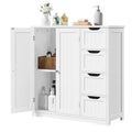 Wooden Bathroom Floor Cabinet with 4 Drawers & Double Doors, White Freestanding Storage Organizer