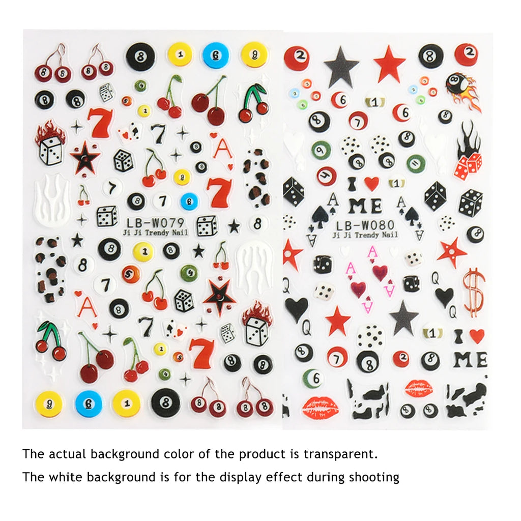 Self-Adhesive Billiard Ball & Number 7 Nail Stickers - Glossy Poker & Pool Decals