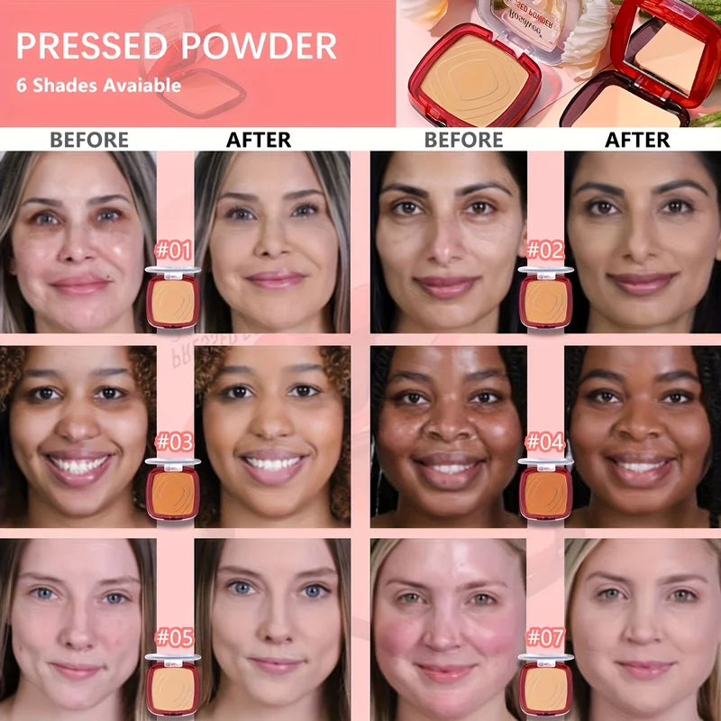 Matte Full Coverage Face Powder Foundation with Puff - 24H Natural Finish