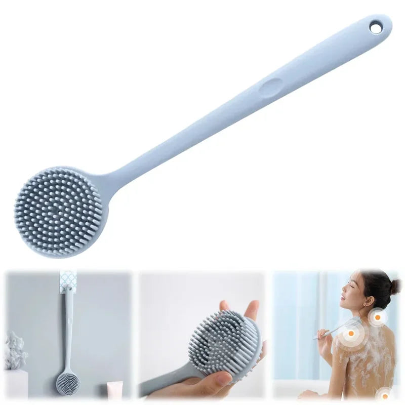 Silicone Long Handle Shower Brush with Dual-Sided Exfoliating Back Scrubber Bath Tool