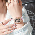 Fashion Women Crystal Tonneau Silicone Quartz Watch for Ladies and Students