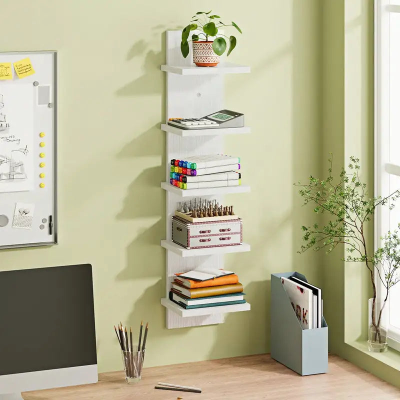 5-Tier Floating Wall Shelf - Space Saving Wall Mounted Organizer for Bedroom Living Room Office Black/Brown