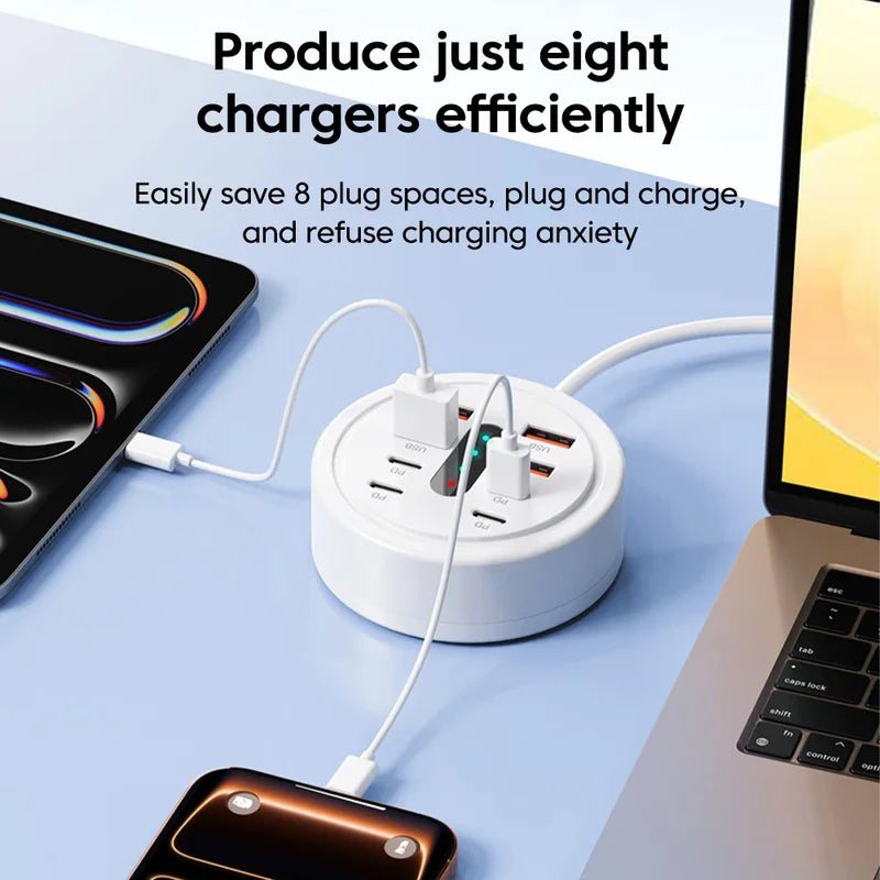 8-in-1 USB Power Strip Charging Station Wall Socket Adapter with 4 USB & 4 Type-C Ports