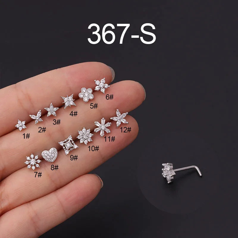 L Shaped Nose Studs Stainless Steel Nose Ring Piercing Body Jewelry for Women