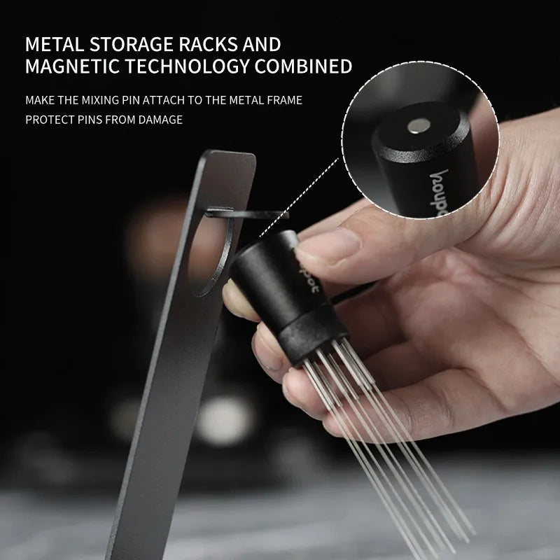 Espresso Coffee Stirrer Needle with 8 Needles and Magnetic Stand - Barista Tools