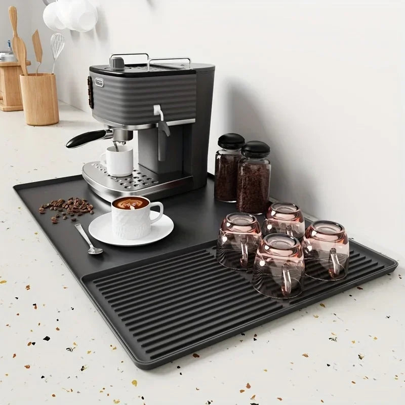 Large Silicone Coffee Bar Mat - Non-Slip Counter Protector 60x40cm Heat Resistant for Espresso & Home Kitchen