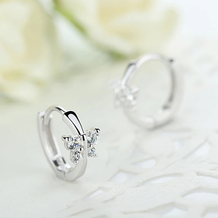 925 Silver Butterfly Zirconia Hoop Earrings for Girls Women - Small Huggies Jewelry