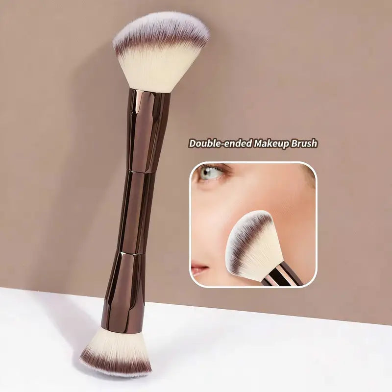 Double Ended Contour Makeup Brush for Foundation, Powder & Blush - Soft Dense Bristles