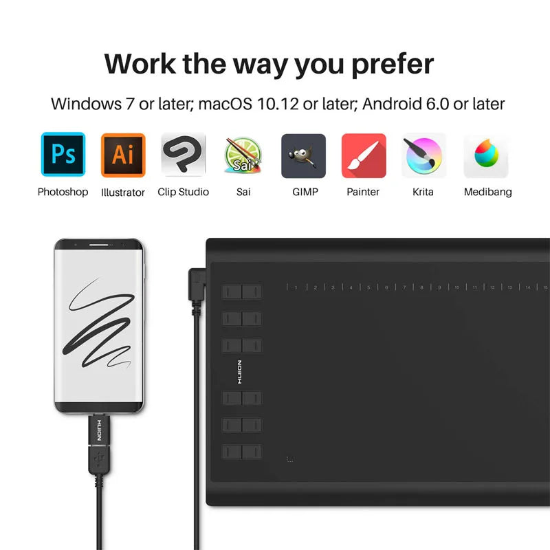 Graphics Drawing Tablet with 8192 Pressure Sensitivity & Custom Hot Keys