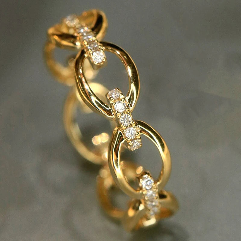 Women’s Chain Link Wedding Engagement Ring with CZ - Versatile Gold Color Jewelry