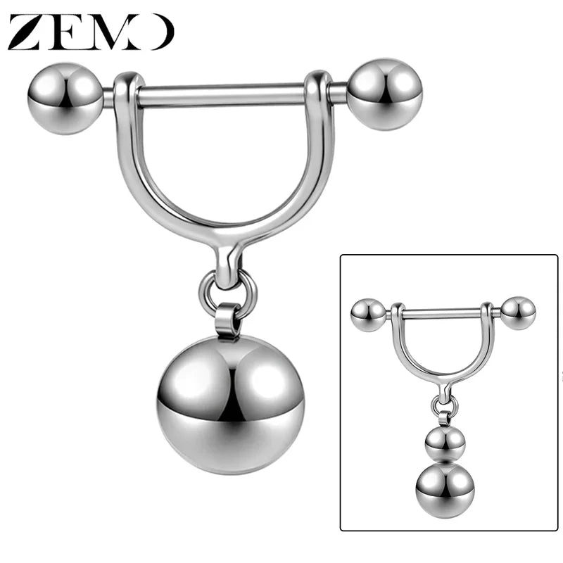 Stainless Steel Nipple Rings Barbell Dangle Piercings 10/12MM - Multiple Variants