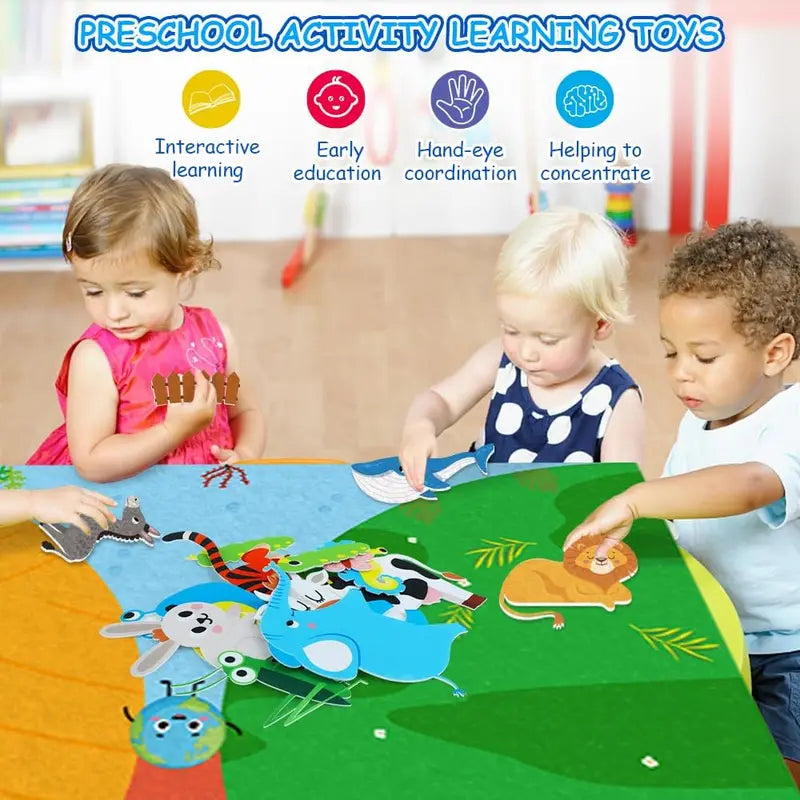 Farm Animals Felt Story Busy Board 4-in-1 Interactive Learning Wall Toy