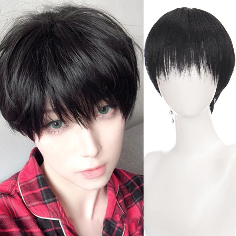 Short Curly Synthetic Men’s Wig - Natural Black, Heat-Resistant, Daily Wear