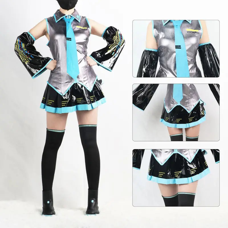 Cosplay Full Set Costume with Shoes & Headwear - Miku Style Uniform