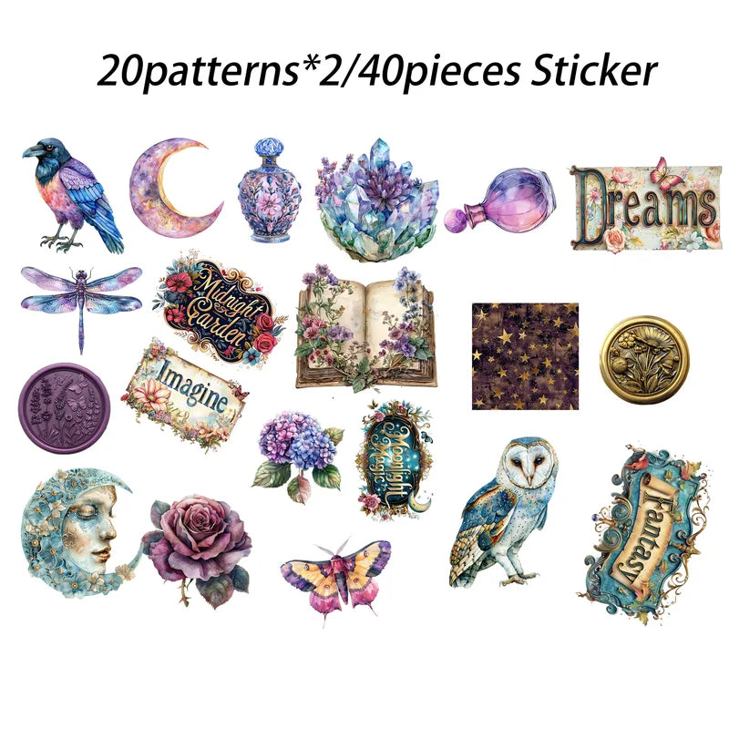 52Pcs Gothic Midnight Garden Scrapbook Paper & Sticker Set for Arts Crafts & Holiday Projects