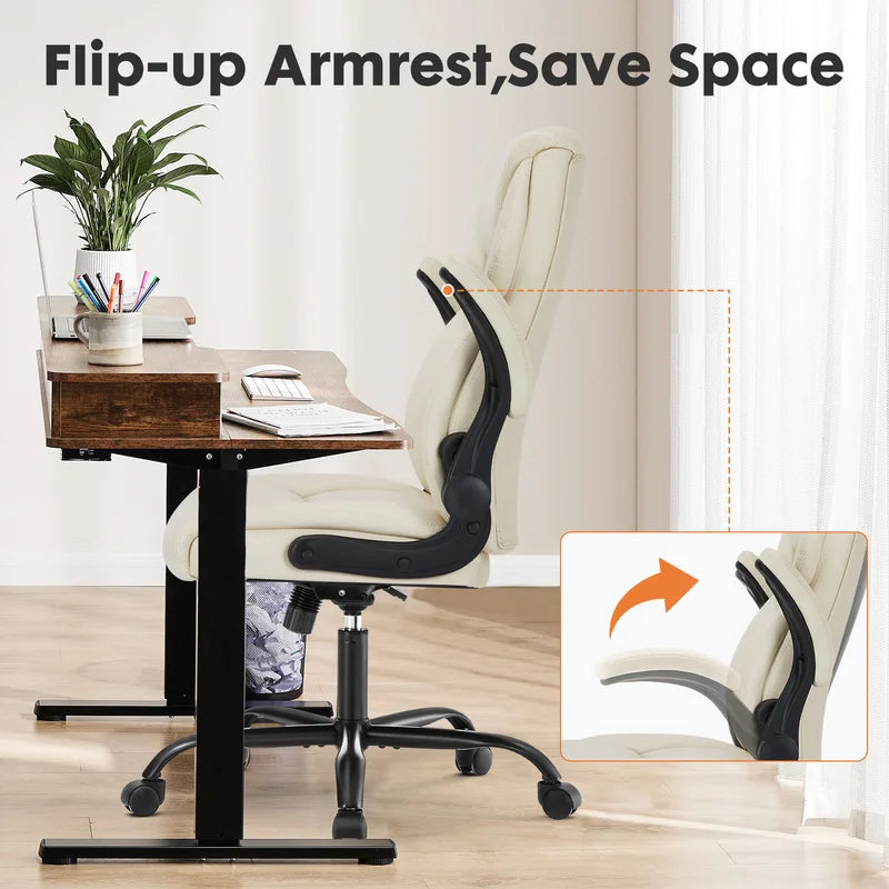 Ergonomic Office Chair with Flip-Up Arms and Adjustable Swivel - Heavy Duty PU Leather Gaming Desk Chair