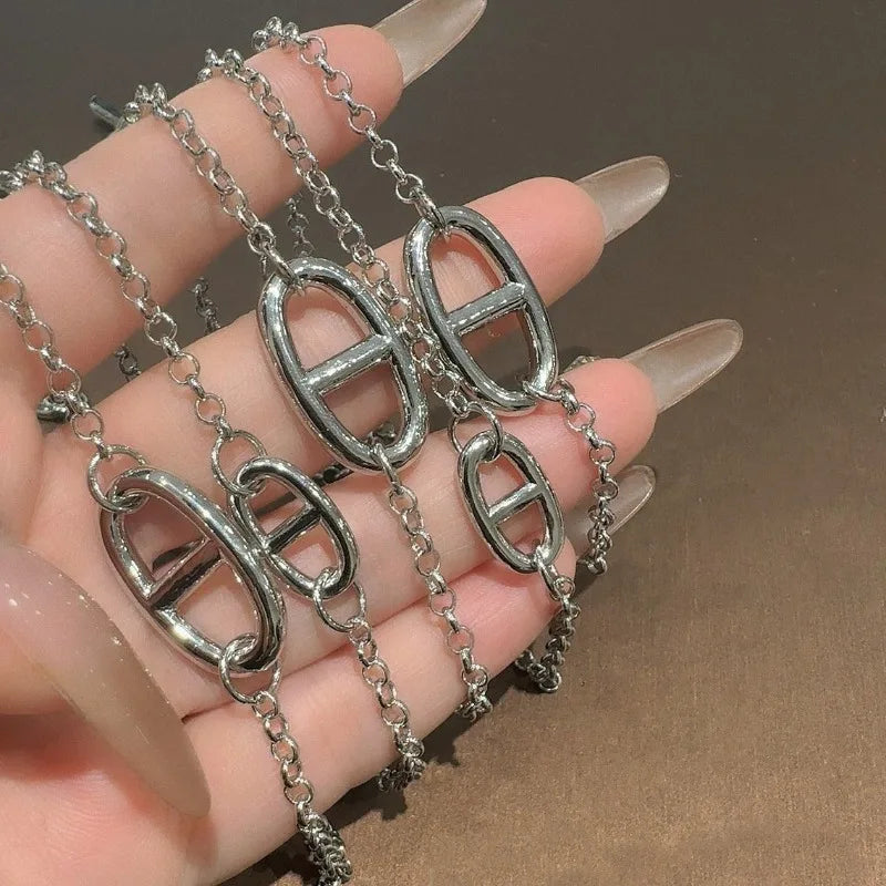 Long Layered Pig Nose Necklace for Women - Elegant Chain Jewelry