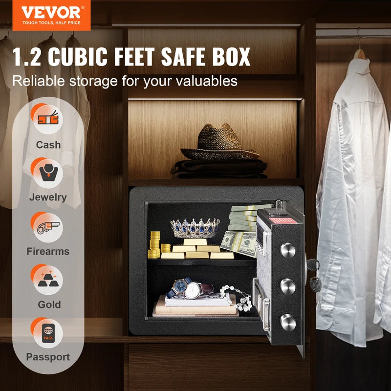 Electronic Safe Deposit Box 1.2 Cu Ft Digital Lock & Override Keys