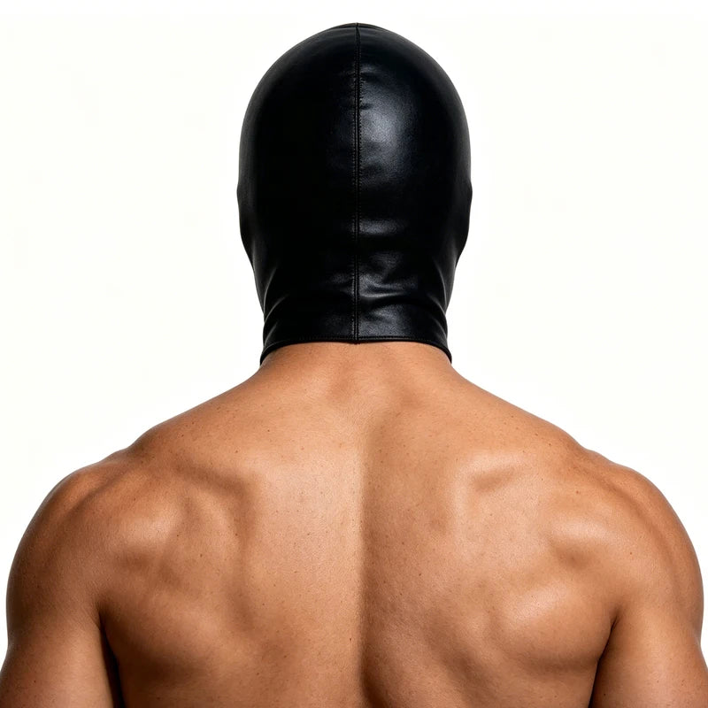 Unisex Faux Leather Hood Mask with Open Mouth Holes for Cosplay and Halloween