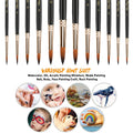 12-Piece Professional Paint Brush Set - Nylon Hair Acrylic Watercolor Oil